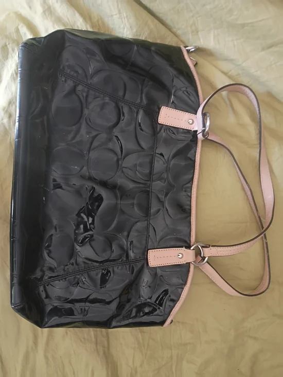 Coach Patent Leather Black Tote with Blush Trim - Picture 2 of 11